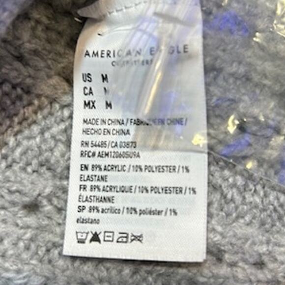 AMERICAN EAGLE Gray Grey Cardigan Chunky Cropped Grandpa Sweater Twee MEDIUM - Picture 8 of 14